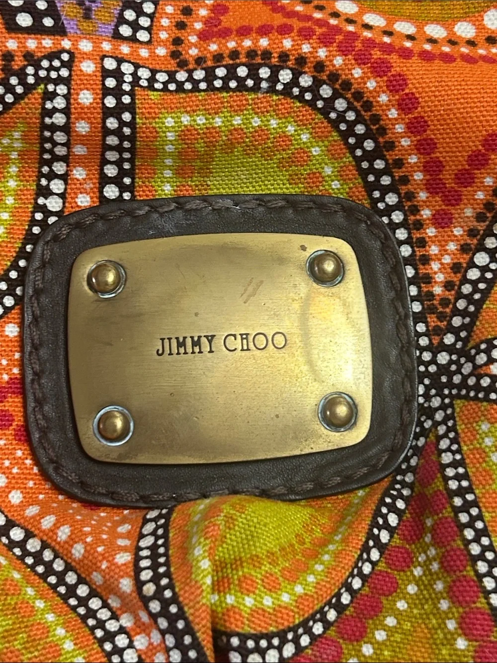 Jimmy Choo Rare multi colored large canvas hobo bag with leather trim EUC